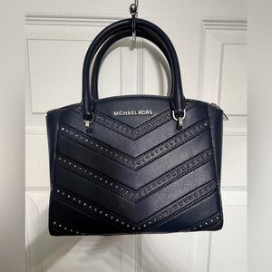 Michael Kors Dark Blue Chevron Studded Satchel